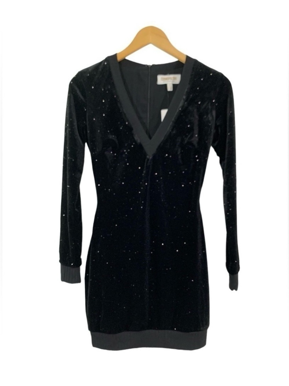 Cosmopolitan  Black Velvet V-Neck Long Sleeve Dress with Sparkle